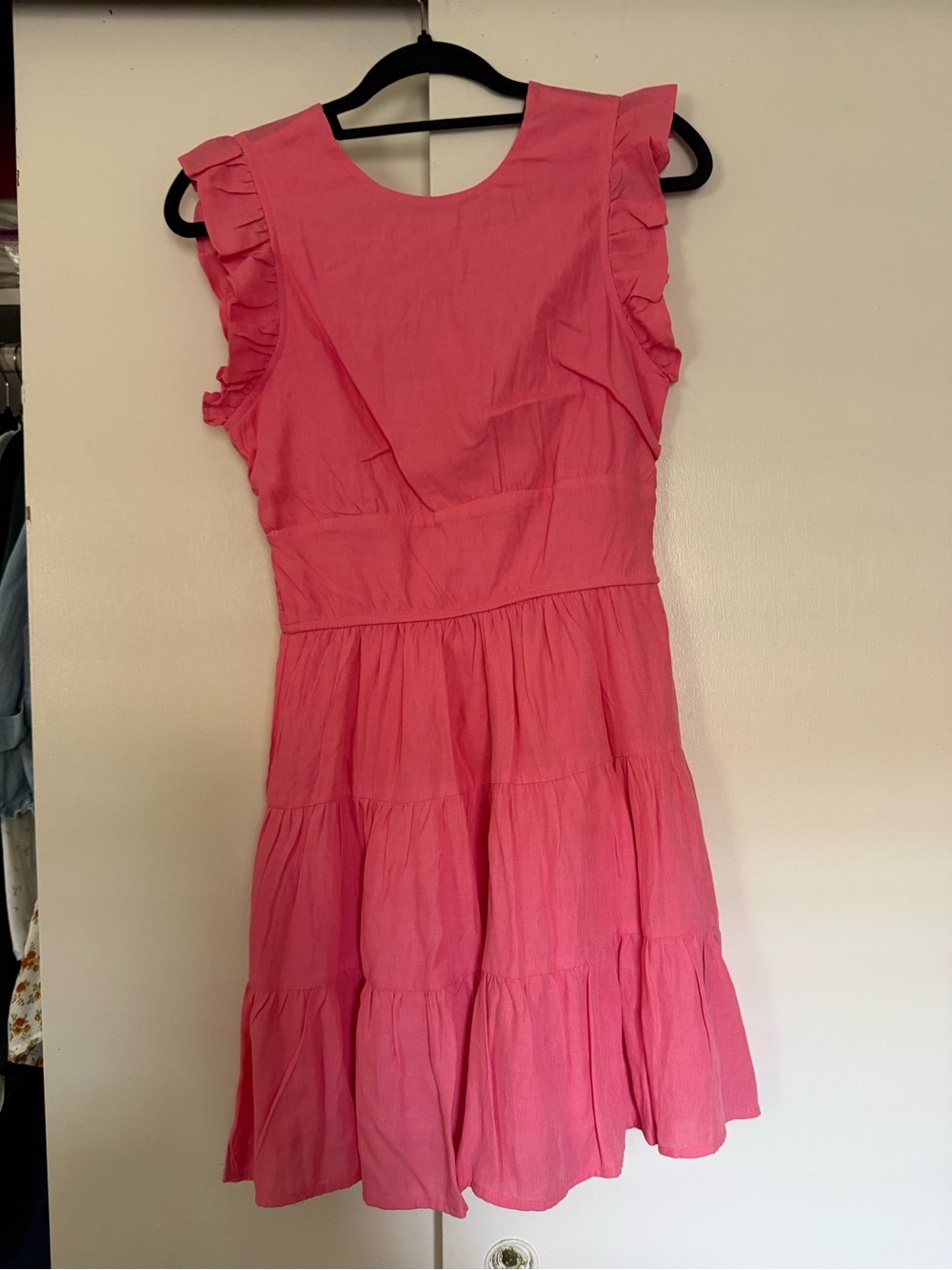 Francesca's Collections Pink Ruffled Tiered Backless Dress